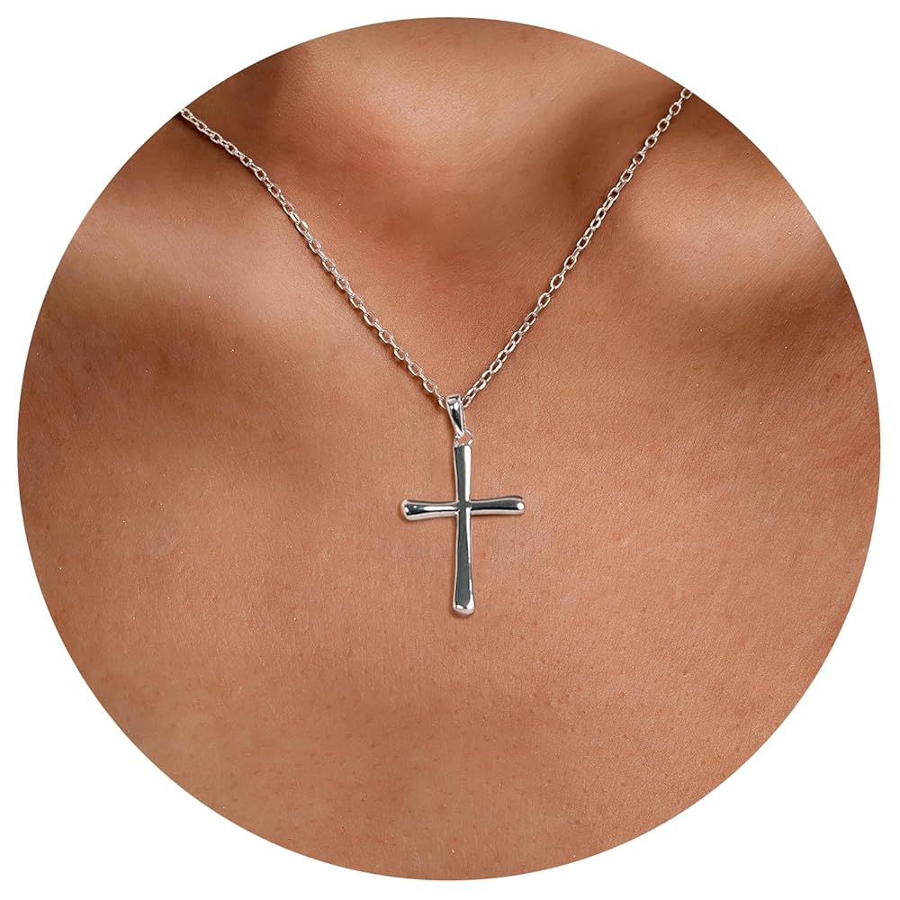 Women's Cross Necklace, Handcrafted from S925 sterling silver, Plated in white gold, with 11 hand-set A+ grade cubic zirconia stones (18 + 2 in).