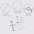 Women's Cross Necklace, Handcrafted from S925 sterling silver, Plated in white gold, with 11 hand-set A+ grade cubic zirconia stones (18 + 2 in).