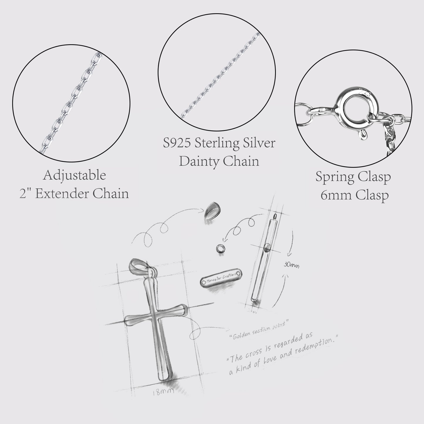 Women's Cross Necklace, Handcrafted from S925 sterling silver, Plated in white gold, with 11 hand-set A+ grade cubic zirconia stones (18 + 2 in).