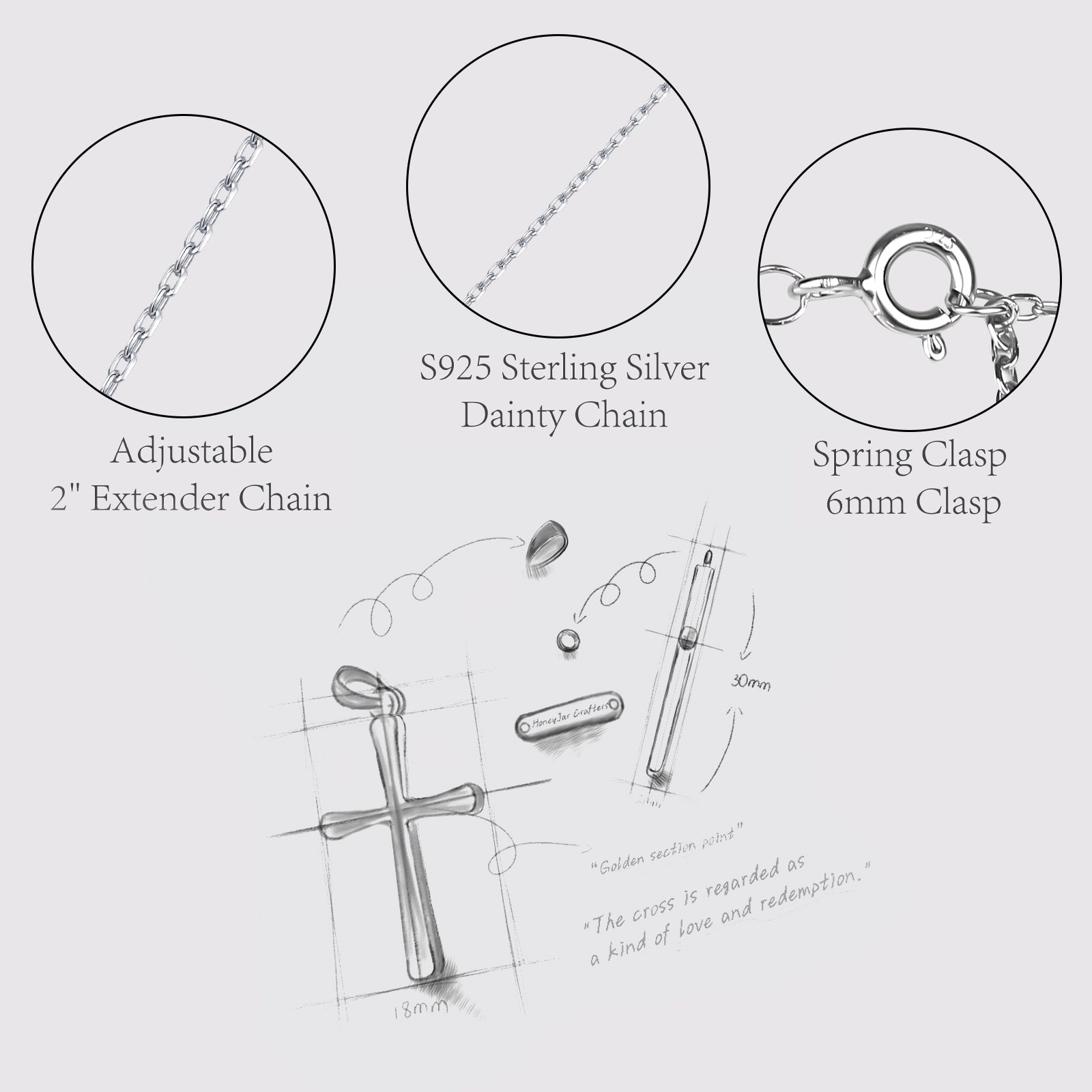 Women's Cross Necklace, Handcrafted from S925 sterling silver, Plated in white gold, with 11 hand-set A+ grade cubic zirconia stones (18 + 2 in).