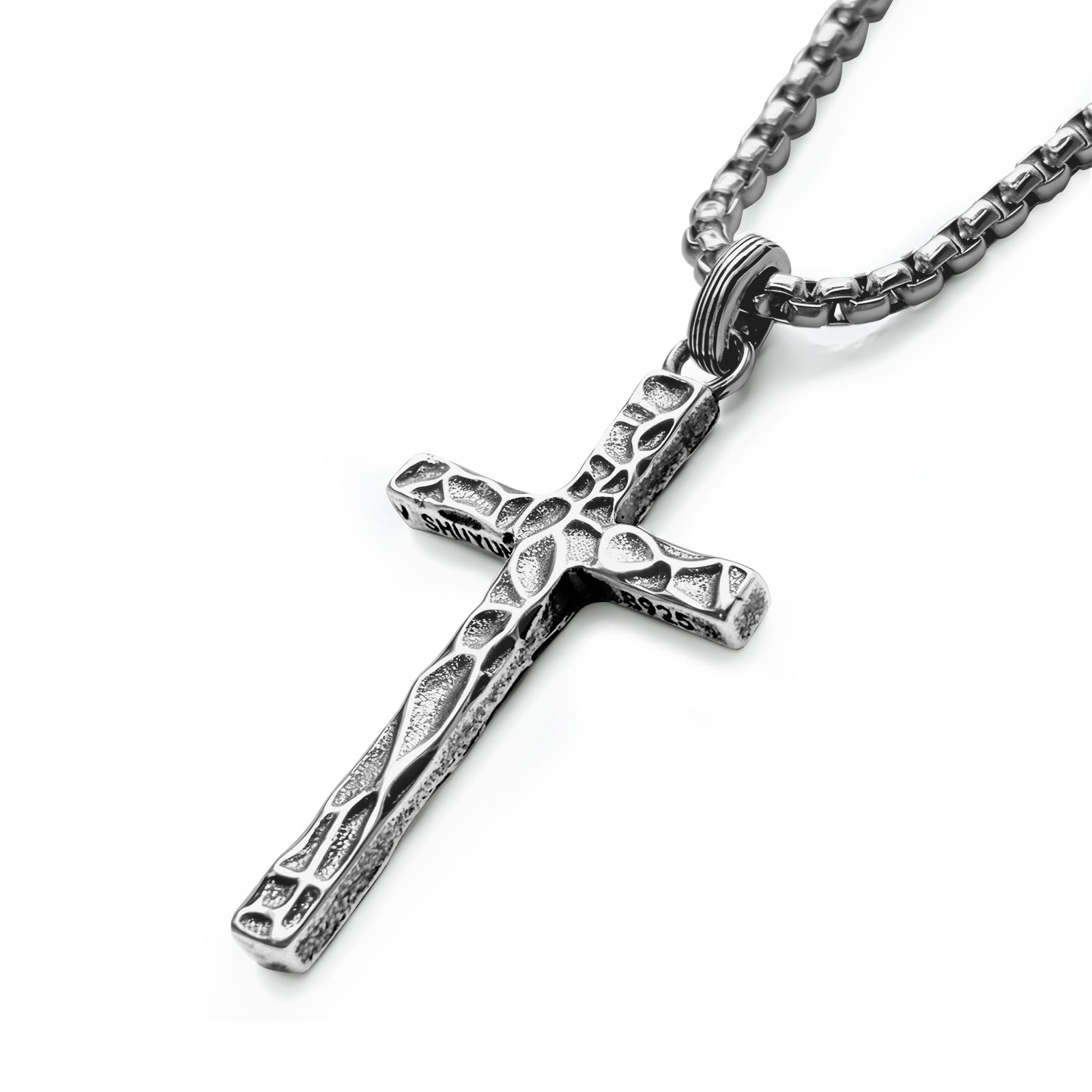 S925 Sterling Silver Cross Necklace for Men – Handcrafted Vintage Hammered & Diagonal Textured Cross with Oxidized Finish, A Symbol of Faith, Spiritual Protection, Inner Strength & Devotion