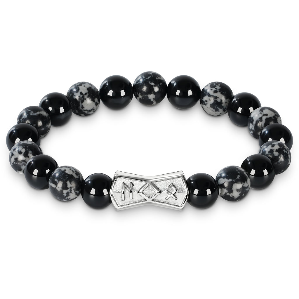 Viking Rune Beaded Bracelet for Men – Natural Gemstones (Lapis Lazuli/Black Agate/Tiger Eye) – Adjustable Elastic, Symbol of Strength & Protection, Perfect Gift for Men