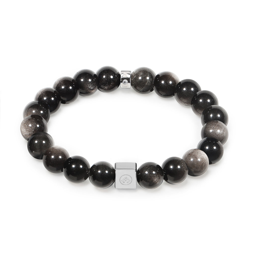 Men’s Beaded Bracelet – Handcrafted 10MM Natural Stone Bracelet (Lapis Lazuli/Silver Sheen Obsidian), Symbolizing Faith & Strength