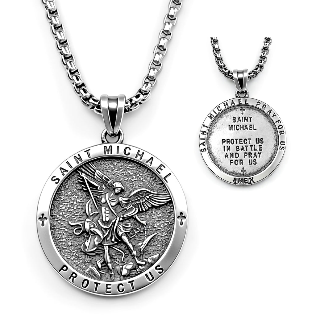 925 Sterling Silver St. Michael Necklace – Christian Archangel Medal Pendant with Stainless Steel Chain, Symbol of Divine Protection, Faith & Strength