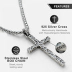 S925 Sterling Silver Cross Necklace for Men – Handcrafted Vintage Hammered & Diagonal Textured Cross with Oxidized Finish, A Symbol of Faith, Spiritual Protection, Inner Strength & Devotion