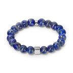Men’s Beaded Bracelet – Handcrafted 10MM Natural Stone Bracelet (Lapis Lazuli/Silver Sheen Obsidian), Symbolizing Faith & Strength