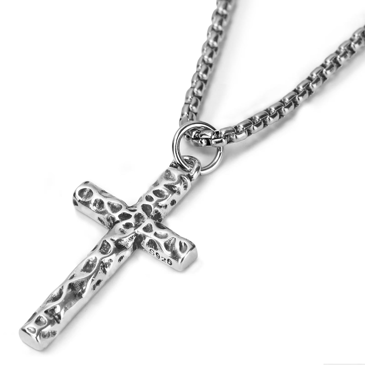 925 Silver Cross Necklace for Men, Handcrafted Hammered/Diagonal-Texture Sterling Silver Pendant, Symbolizing Faith and Strength – Gift for Men for Father’s Day, Christmas, Birthday, and More.