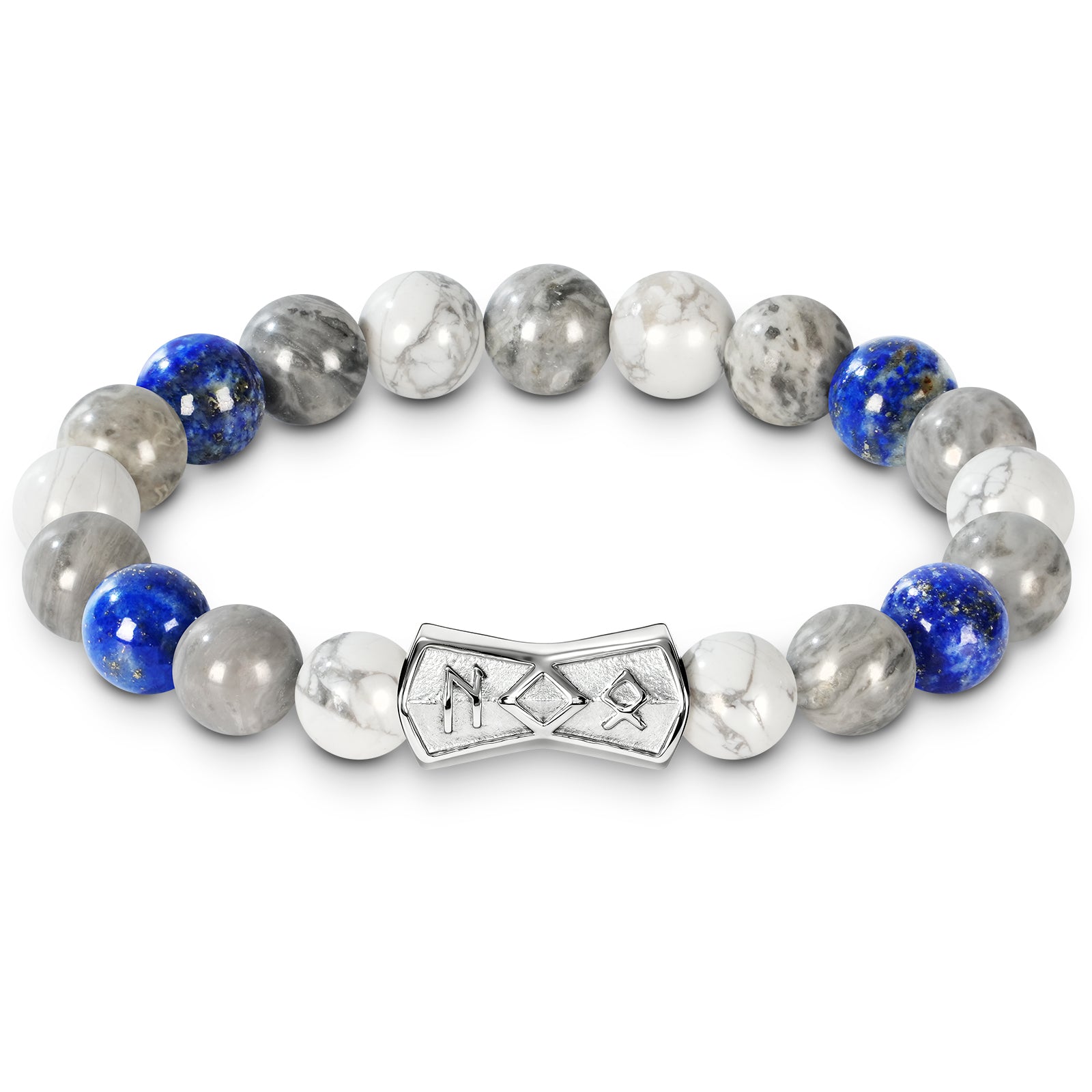 Viking Rune Beaded Bracelet for Men – Natural Gemstones (Lapis Lazuli/Black Agate/Tiger Eye) – Adjustable Elastic, Symbol of Strength & Protection, Perfect Gift for Men