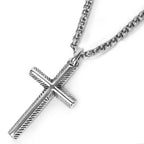 S925 Sterling Silver Cross Necklace for Men – Handcrafted Vintage Hammered & Diagonal Textured Cross with Oxidized Finish, A Symbol of Faith, Spiritual Protection, Inner Strength & Devotion