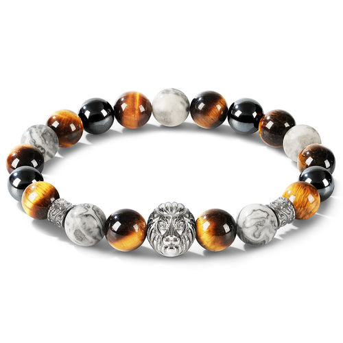 Lion Head Men’s 10mm Beaded Bracelet – Natural Gemstone Bracelet Symbolizing Courage, Strength & Inner Power