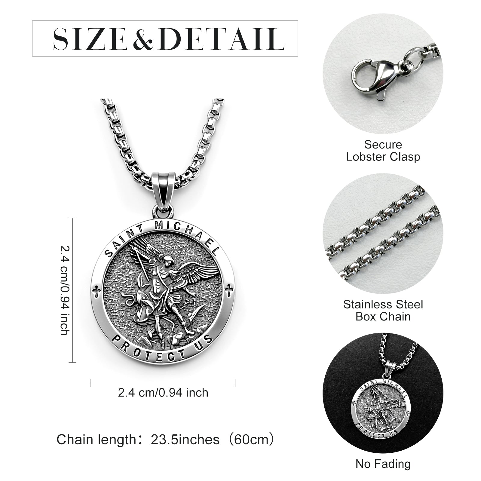 925 Sterling Silver St. Michael Necklace – Christian Archangel Medal Pendant with Stainless Steel Chain, Symbol of Divine Protection, Faith & Strength