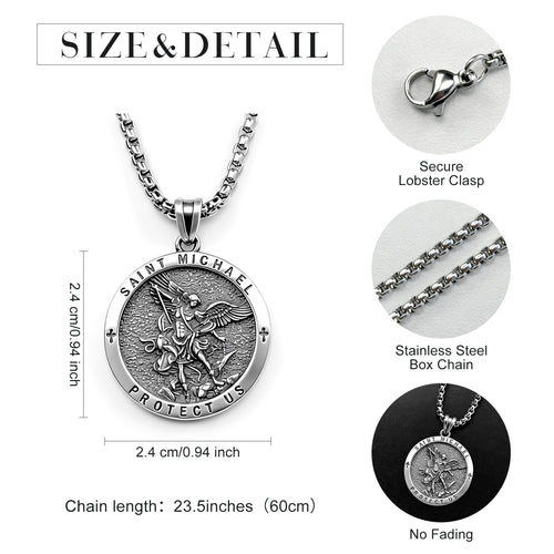 925 Sterling Silver St. Michael Necklace – Christian Archangel Medal Pendant with Stainless Steel Chain, Symbol of Divine Protection, Faith & Strength