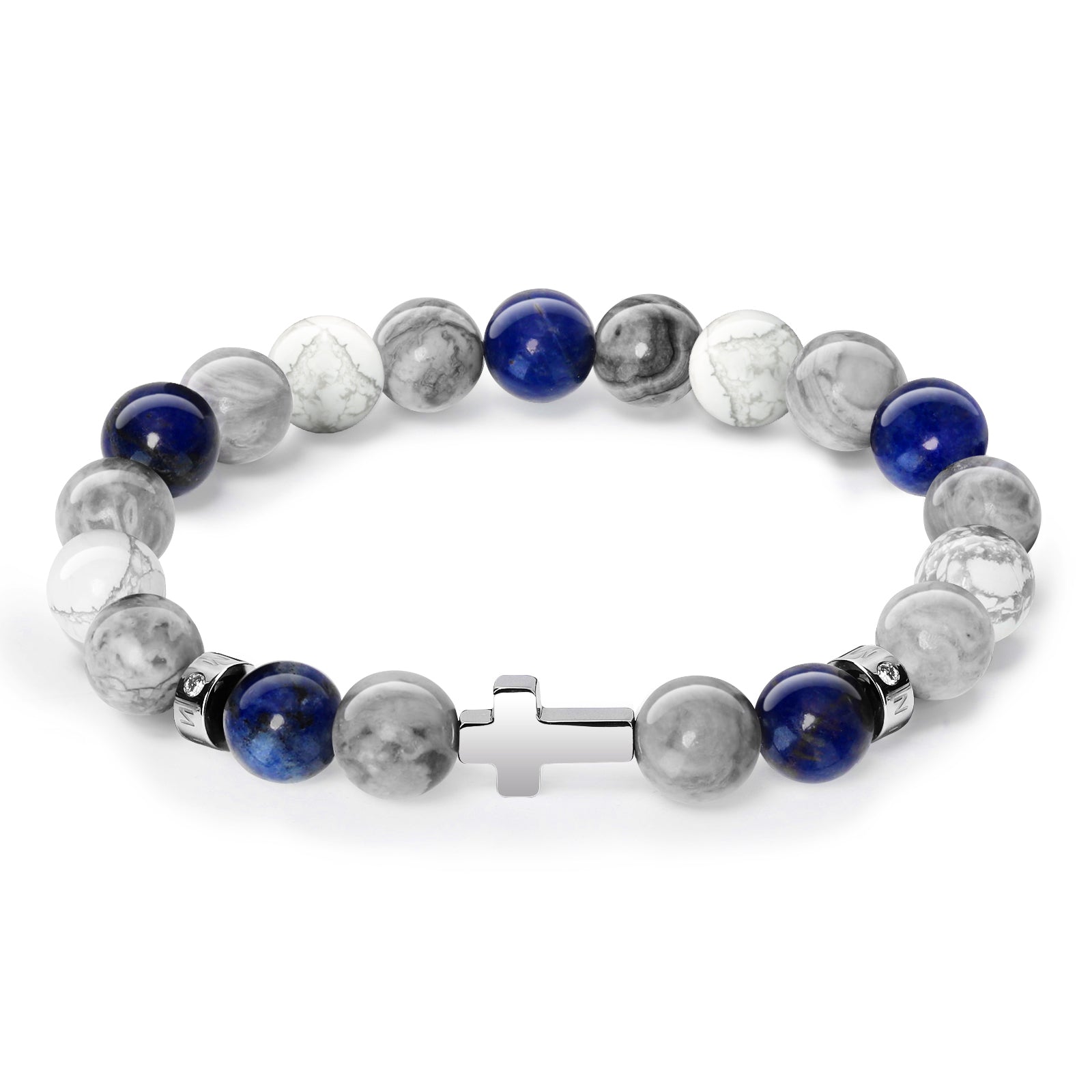 Men’s Christian Cross Energy Bracelet – 10mm Natural Stone Beads for Faith, Spiritual Protection & Inner Strength | Tiger Eye, Hematite, Obsidian, Blue Vein, Map Stone, Howlite