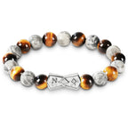 Viking Rune Beaded Bracelet for Men – Natural Gemstones (Lapis Lazuli/Black Agate/Tiger Eye) – Adjustable Elastic, Symbol of Strength & Protection, Perfect Gift for Men