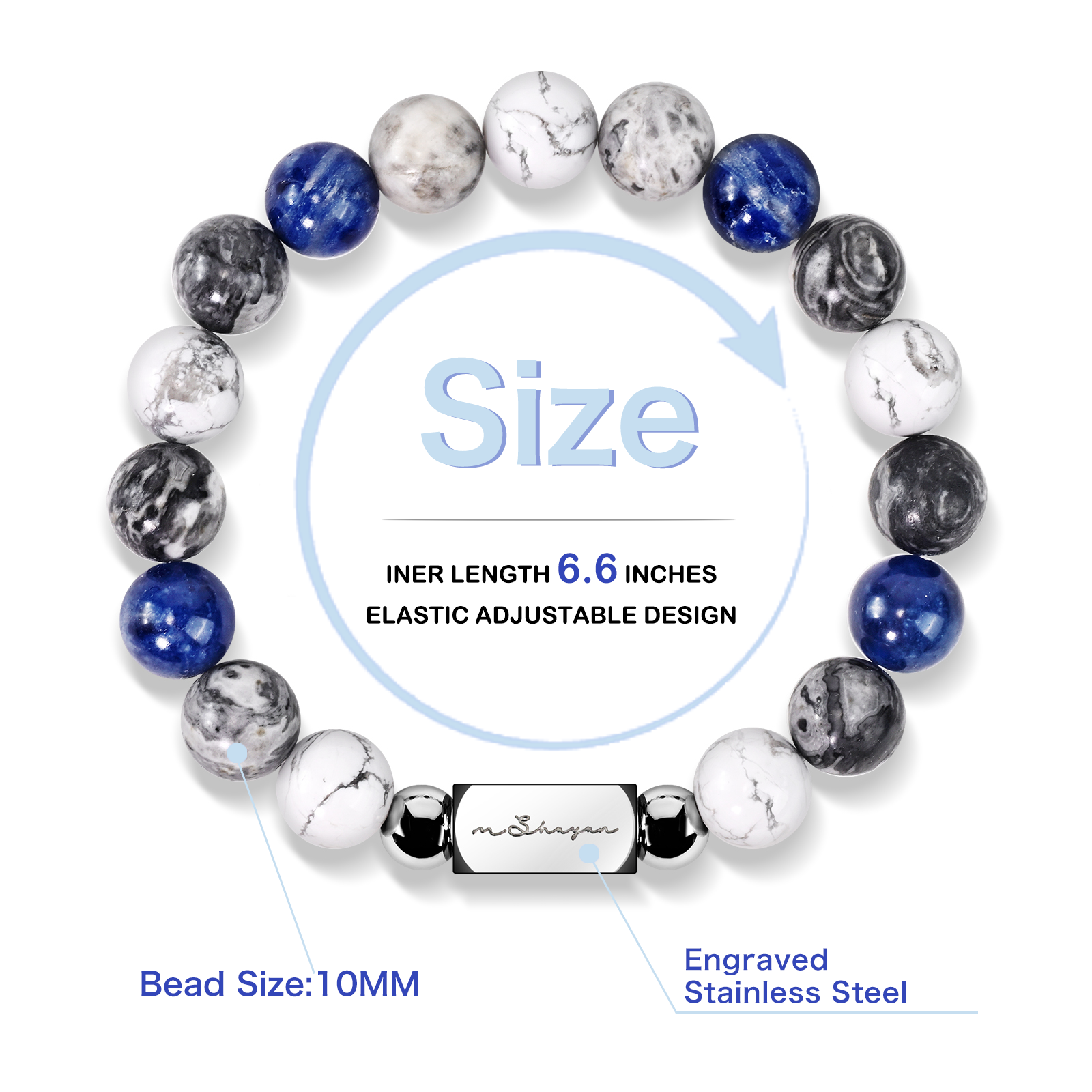 Men’s 10MM Natural Stone Bracelet – Handcrafted Energy Beads for Strength & Balance Featuring Tiger Eye, Howlite, Hematite, Agate, and More