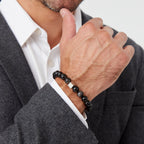 Men’s Beaded Bracelet – Handcrafted 10MM Natural Stone Bracelet (Lapis Lazuli/Silver Sheen Obsidian), Symbolizing Faith & Strength