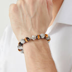 Mens Christian Cross Bracelet – Natural Gemstones (Silver Obsidian/Lapis Lazuli/Tiger Eye) – Adjustable, Symbol of Faith & Protection