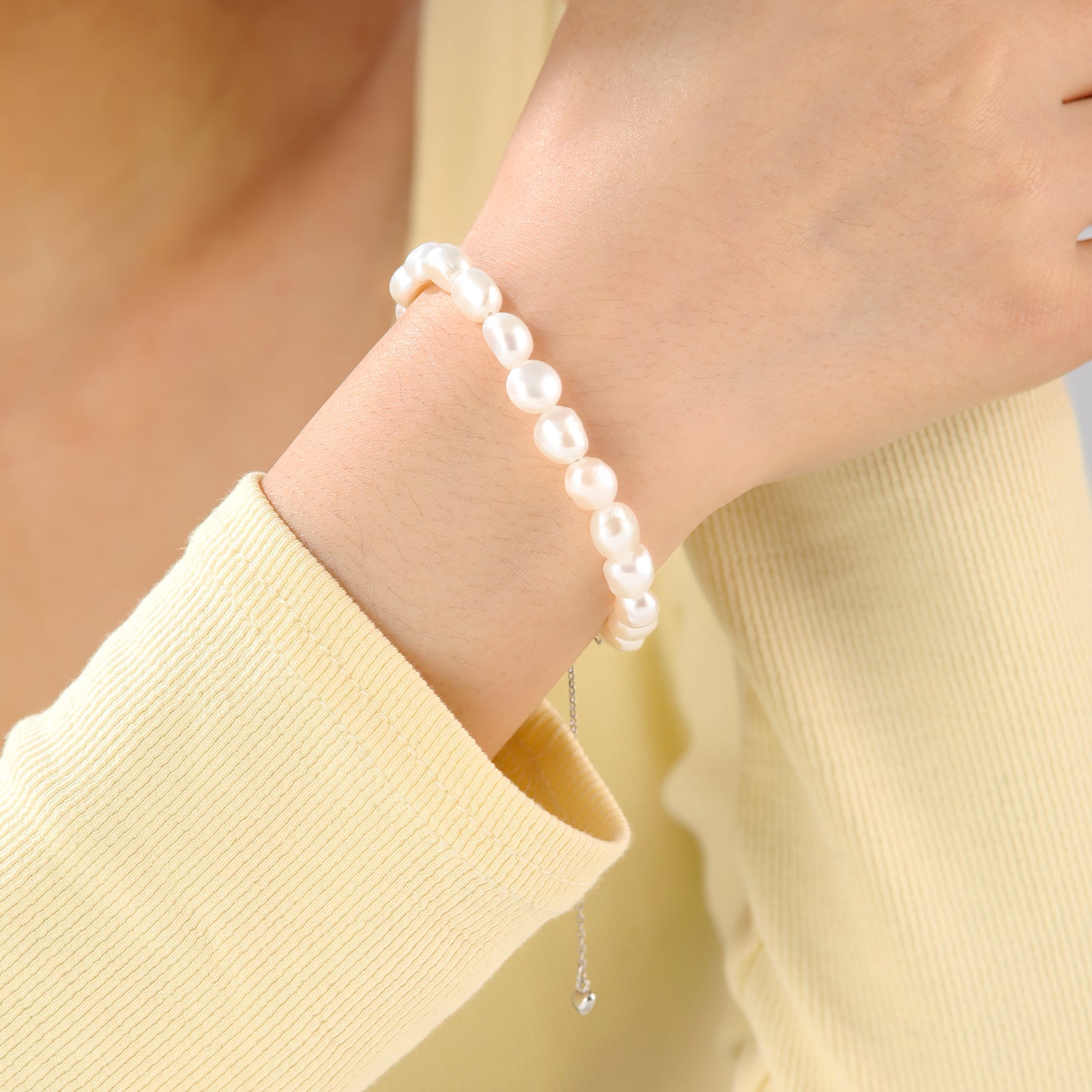 S925 Baroque Pearl Bracelet for Women – 7–8mm Natural Pearls, Adjustable Link Design, Elegant Gift for Women, Mom, Wife