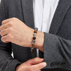 Men’s Christian Cross Energy Bracelet – 10mm Natural Stone Beads for Faith, Spiritual Protection & Inner Strength | Tiger Eye, Hematite, Obsidian, Blue Vein, Map Stone, Howlite