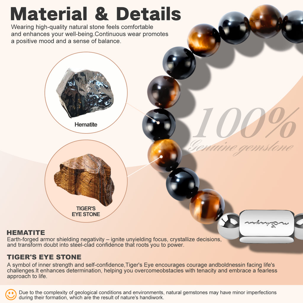 Men’s 10MM Natural Stone Bracelet – Handcrafted Energy Beads for Strength & Balance Featuring Tiger Eye, Howlite, Hematite, Agate, and More