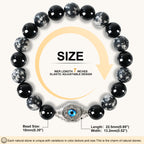 Men’s Evil Eye Beaded Bracelet – 10mm Natural Gemstones (Tiger Eye/ Silver Obsidian/Black Agate/Tiger Eye)) with Protection Charm – Adjustable Elastic, Symbol of Strength & Protection, Perfect Gift for Men
