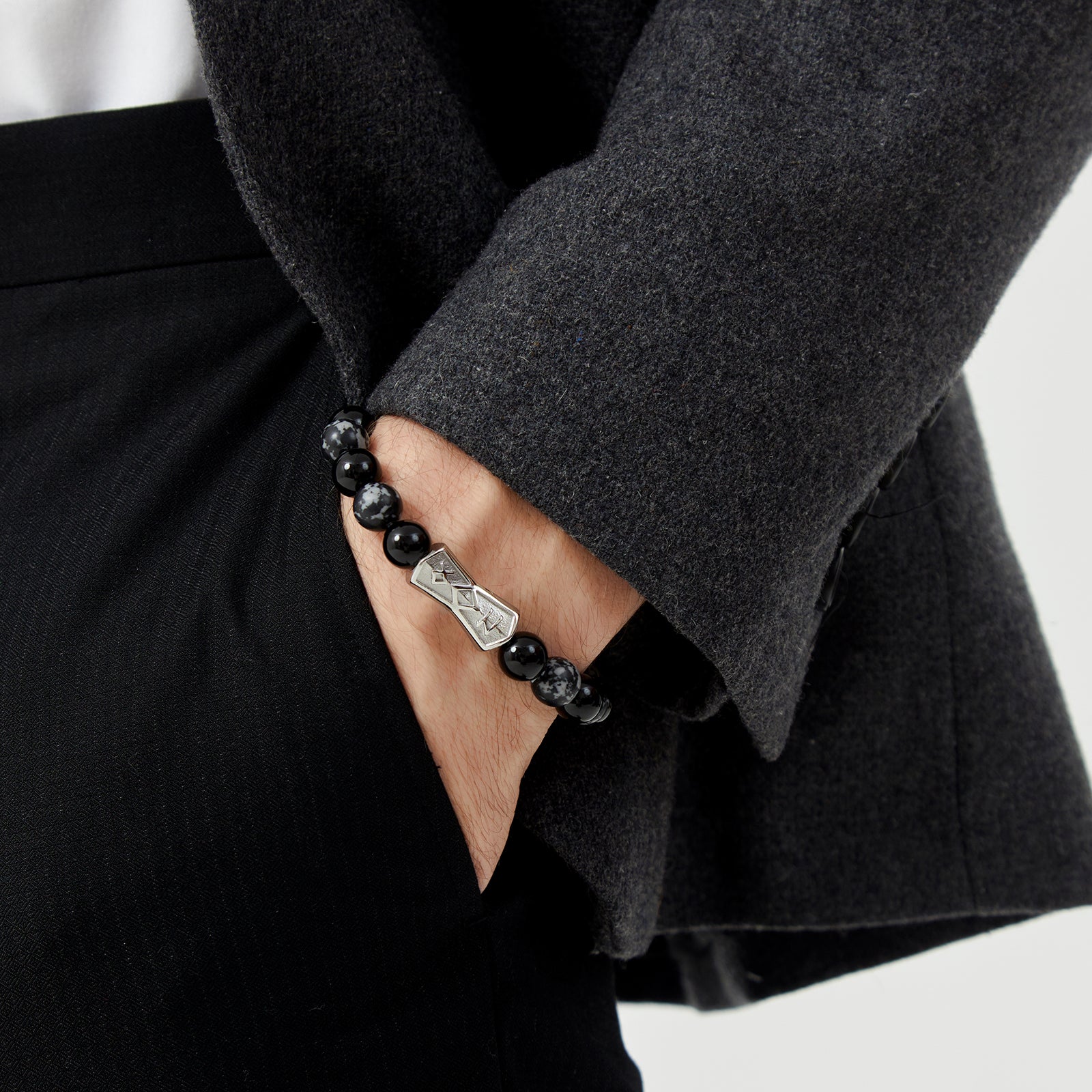 Viking Rune Beaded Bracelet for Men – Natural Gemstones (Lapis Lazuli/Black Agate/Tiger Eye) – Adjustable Elastic, Symbol of Strength & Protection, Perfect Gift for Men