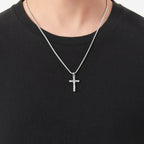 S925 Sterling Silver Cross Necklace for Men – Handcrafted Hammered & Diagonal Texture Pendant Symbolizing Faith, Strength & Protection | Gift for Father’s Day, Christmas, Easter, Birthday & More