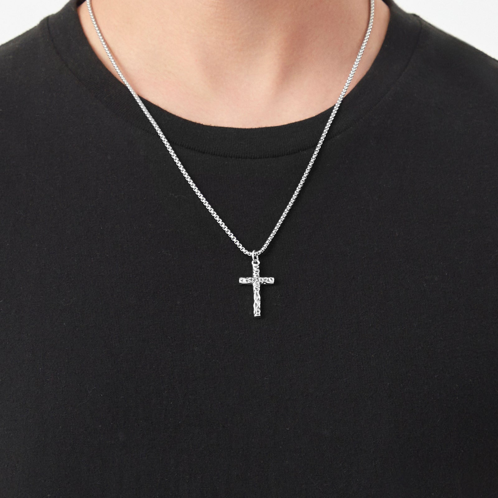 S925 Sterling Silver Cross Necklace for Men – Handcrafted Hammered & Diagonal Texture Pendant Symbolizing Faith, Strength & Protection | Gift for Father’s Day, Christmas, Easter, Birthday & More