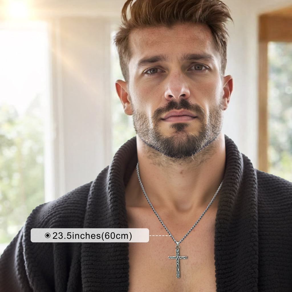 S925 Sterling Silver Cross Necklace for Men – Handcrafted Vintage Hammered & Diagonal Textured Cross with Oxidized Finish, A Symbol of Faith, Spiritual Protection, Inner Strength & Devotion
