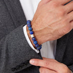 Men’s Beaded Bracelet – Handcrafted 10MM Natural Stone Bracelet (Lapis Lazuli/Silver Sheen Obsidian), Symbolizing Faith & Strength