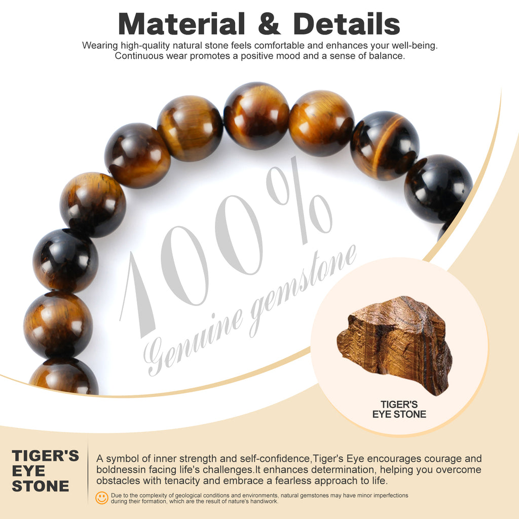Men’s 10MM Natural Stone Bracelet – Handcrafted Energy Beads for Strength & Balance Featuring Tiger Eye, Howlite, Hematite, Agate, and More