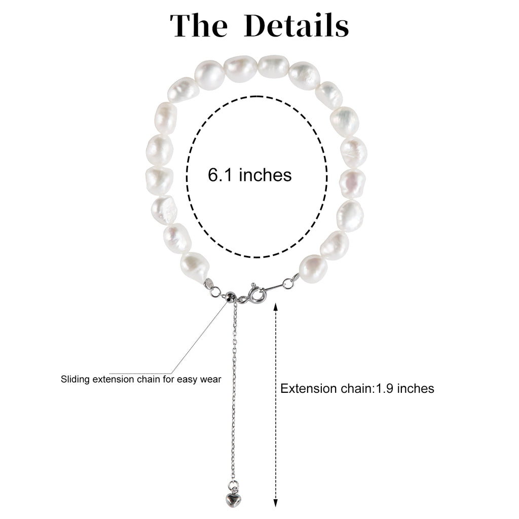 S925 Baroque Pearl Bracelet for Women – 7–8mm Natural Pearls, Adjustable Link Design, Elegant Gift for Women, Mom, Wife
