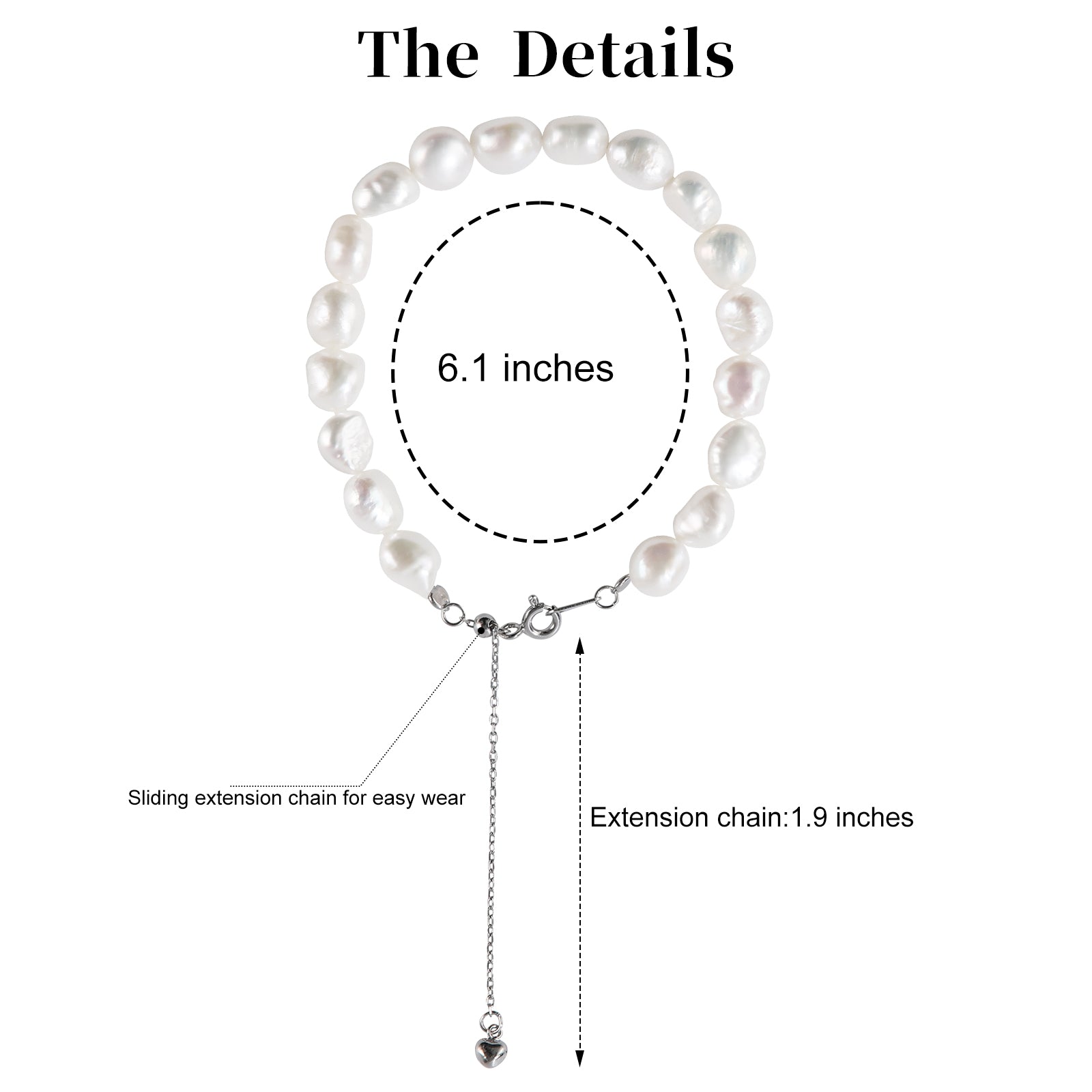 S925 Baroque Pearl Bracelet for Women – 7–8mm Natural Pearls, Adjustable Link Design, Elegant Gift for Women, Mom, Wife