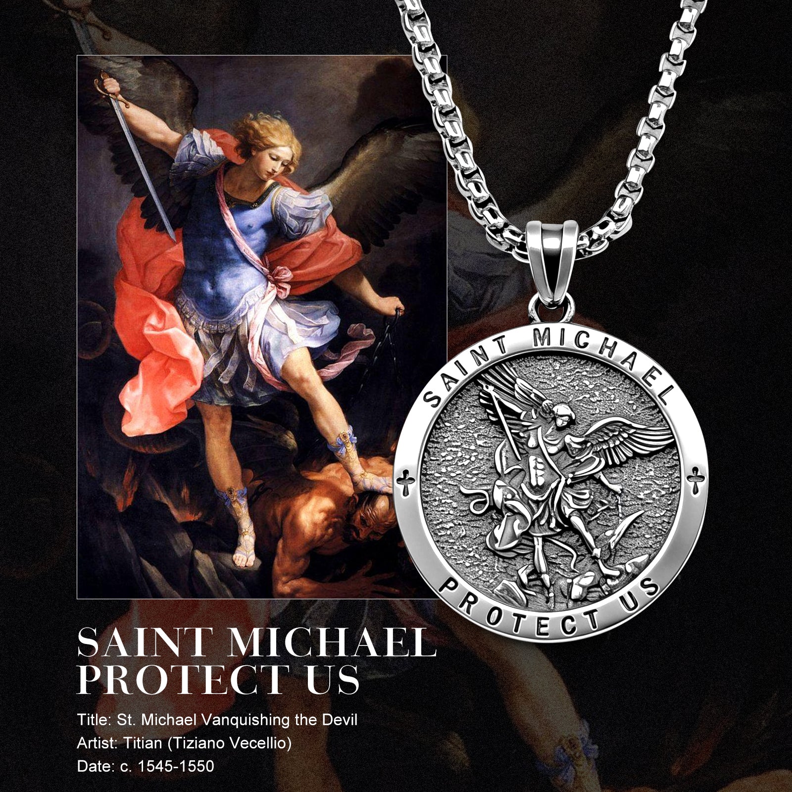 925 Sterling Silver St. Michael Necklace – Christian Archangel Medal Pendant with Stainless Steel Chain, Symbol of Divine Protection, Faith & Strength