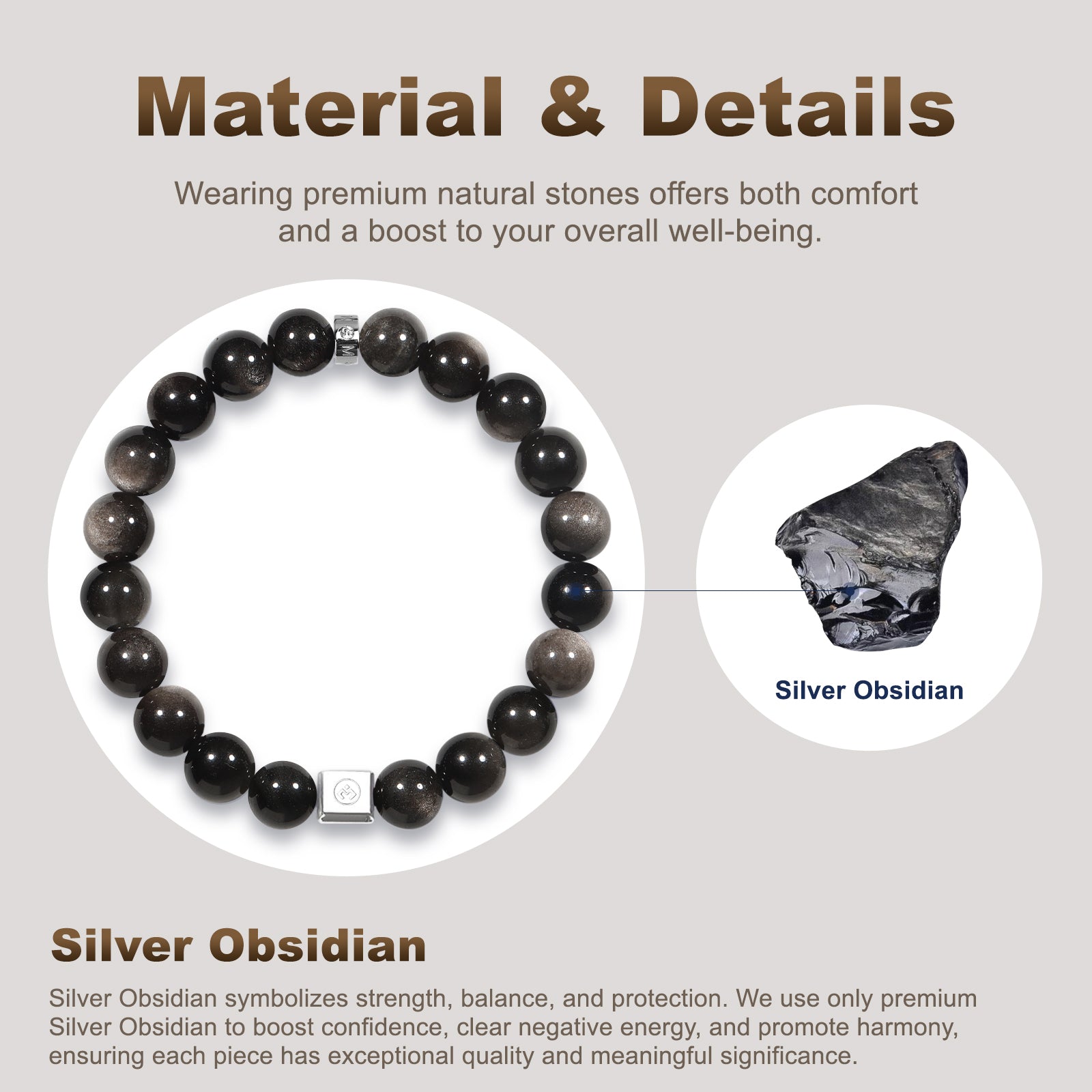 Men’s Beaded Bracelet – Handcrafted 10MM Natural Stone Bracelet (Lapis Lazuli/Silver Sheen Obsidian), Symbolizing Faith & Strength