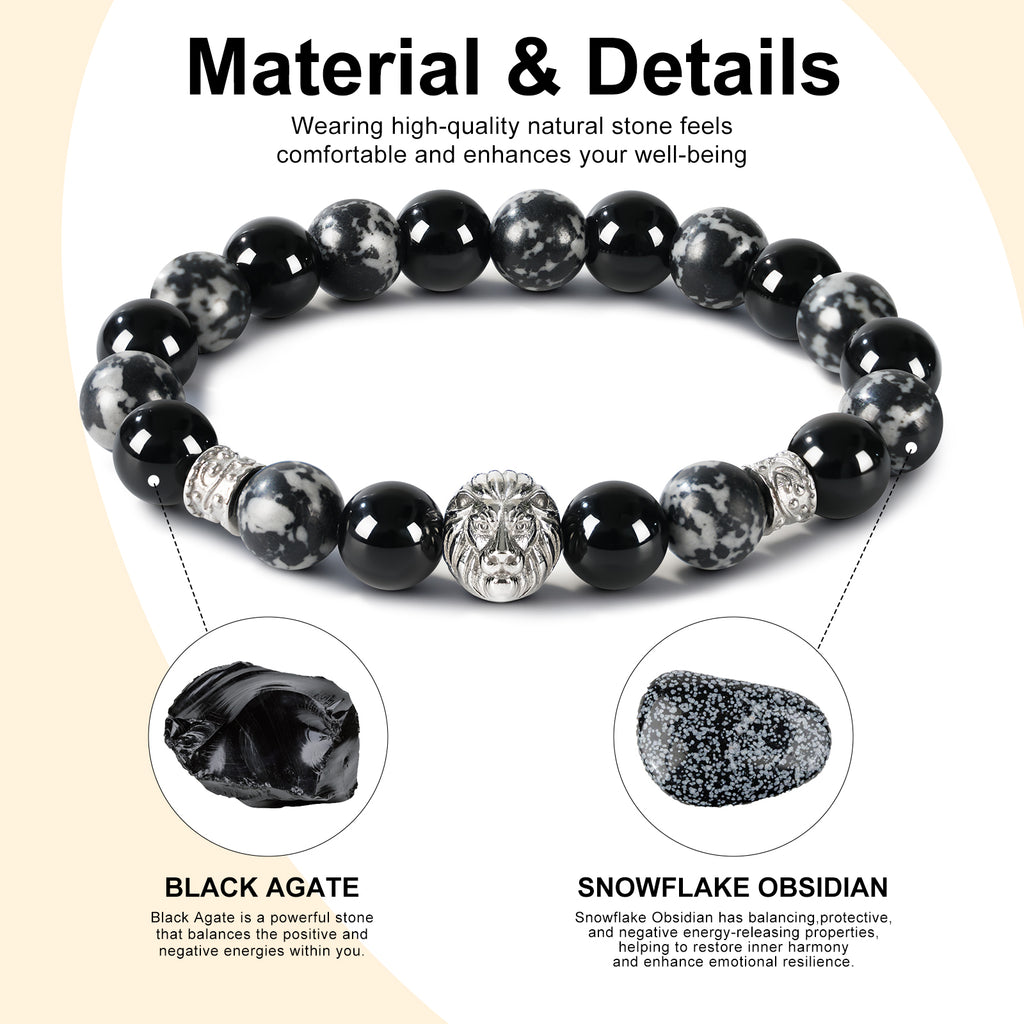 Lion Head Men’s Beaded Bracelet – Natural Gemstone Bracelet Symbolizing Courage, Strength & Inner Power