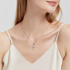 Women's Cross Necklace, Handcrafted from S925 sterling silver, Plated in white gold, with 11 hand-set A+ grade cubic zirconia stones (18 + 2 in).