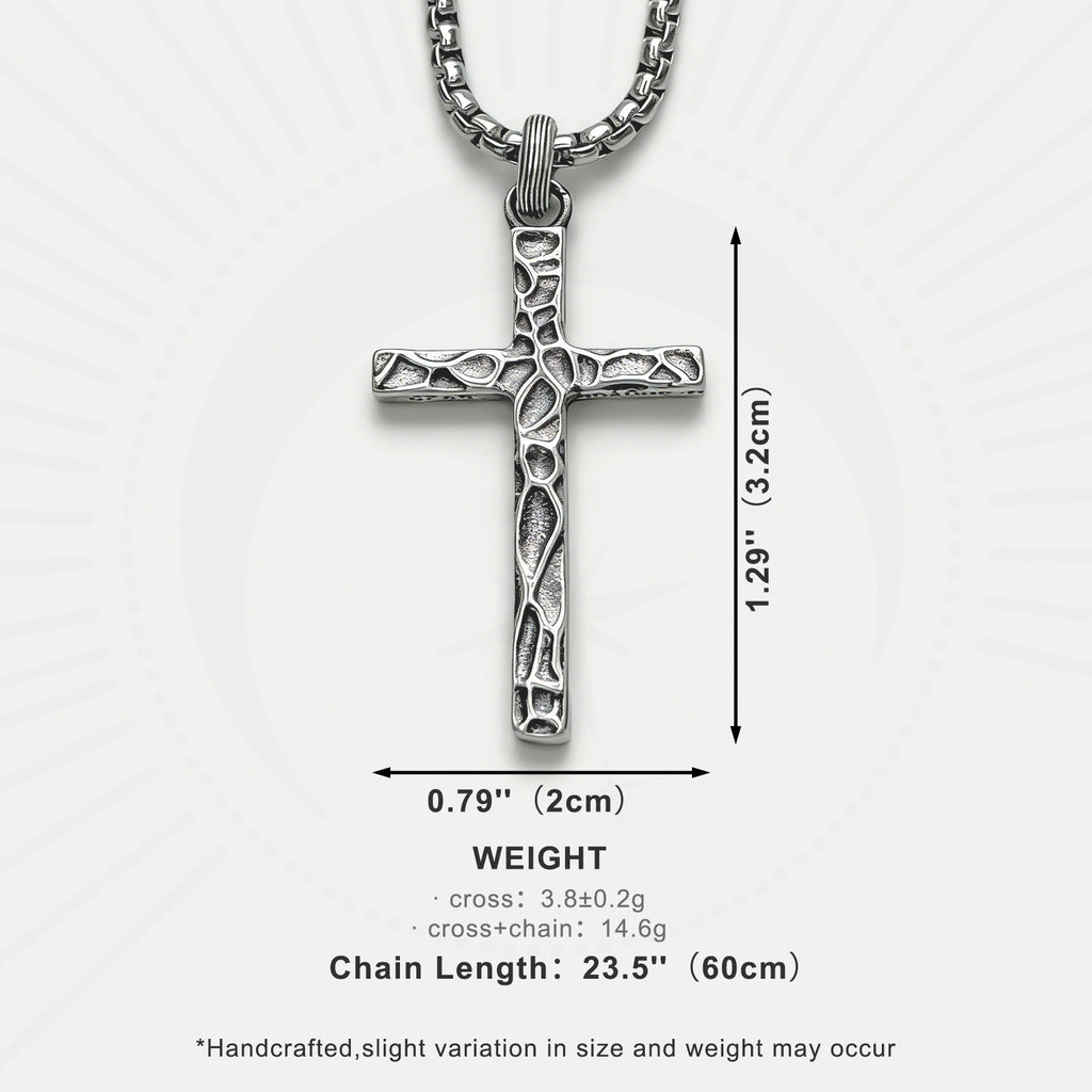 S925 Sterling Silver Cross Necklace for Men – Handcrafted Vintage Hammered & Diagonal Textured Cross with Oxidized Finish, A Symbol of Faith, Spiritual Protection, Inner Strength & Devotion