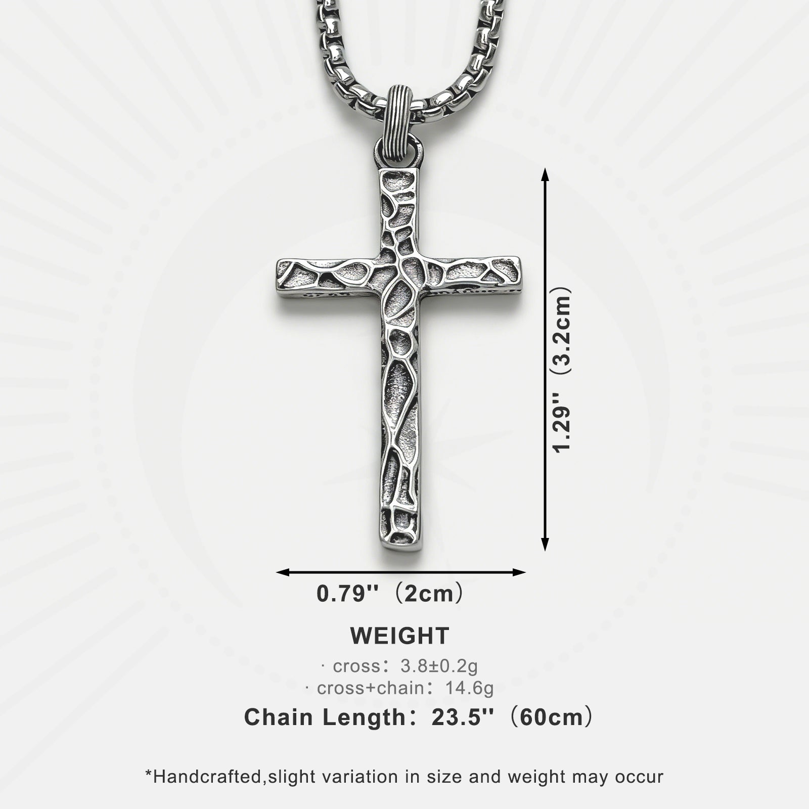 S925 Sterling Silver Cross Necklace for Men – Handcrafted Vintage Hammered & Diagonal Textured Cross with Oxidized Finish, A Symbol of Faith, Spiritual Protection, Inner Strength & Devotion