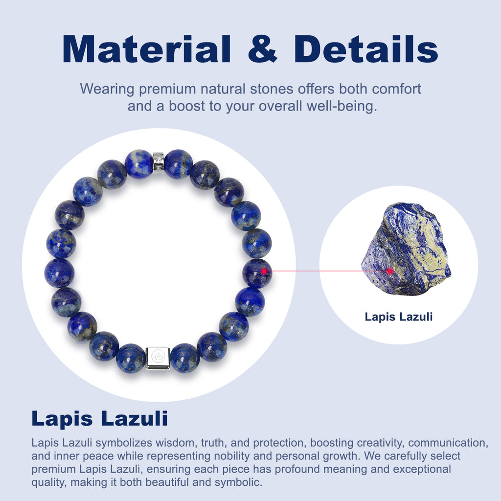 Men’s Beaded Bracelet – Handcrafted 10MM Natural Stone Bracelet (Lapis Lazuli/Silver Sheen Obsidian), Symbolizing Faith & Strength