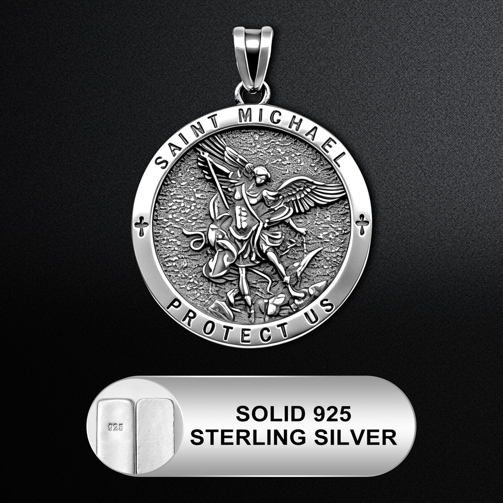 925 Sterling Silver St. Michael Necklace – Christian Archangel Medal Pendant with Stainless Steel Chain, Symbol of Divine Protection, Faith & Strength