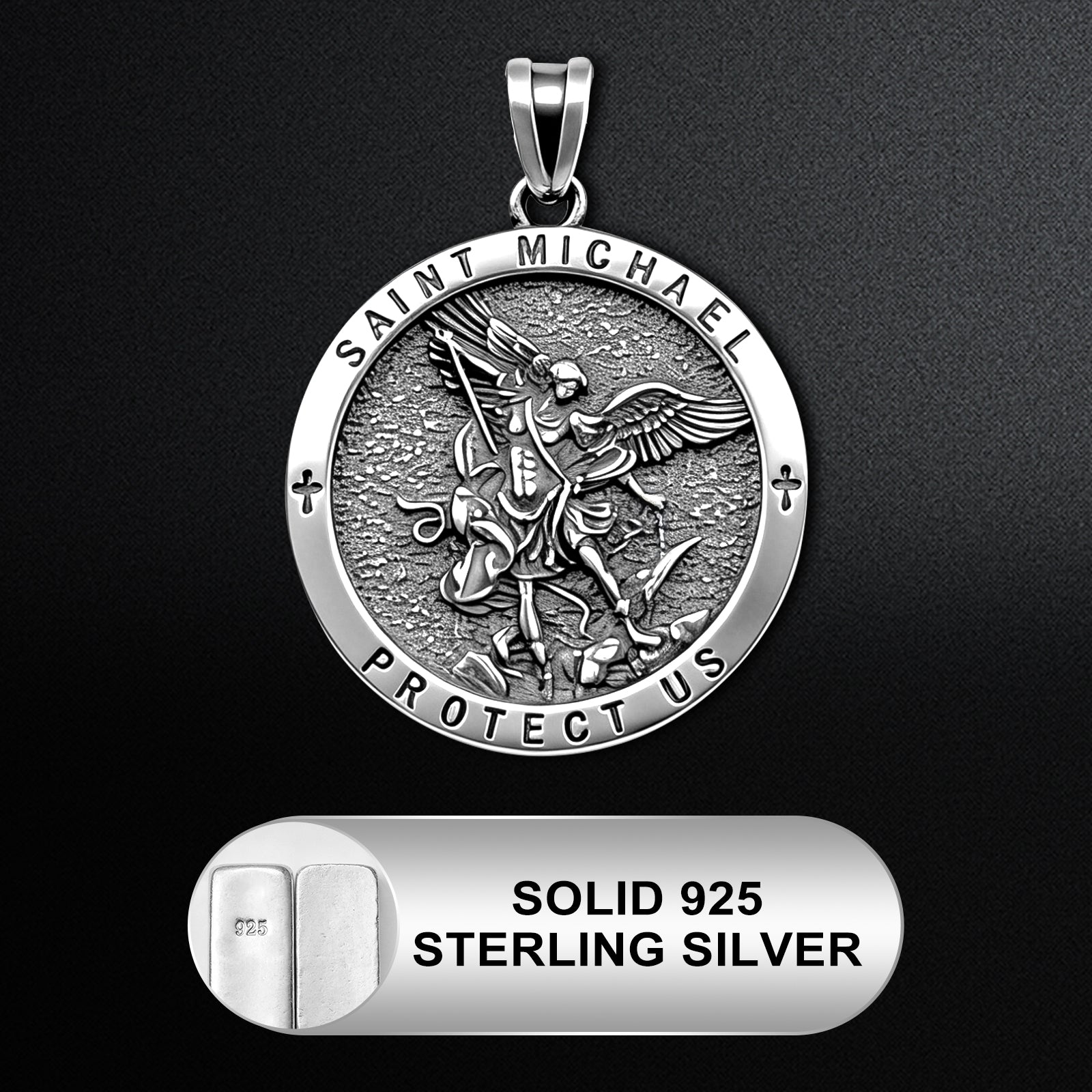 925 Sterling Silver St. Michael Necklace – Christian Archangel Medal Pendant with Stainless Steel Chain, Symbol of Divine Protection, Faith & Strength