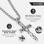 S925 Sterling Silver Cross Necklace for Men – Handcrafted Hammered & Diagonal Texture Pendant Symbolizing Faith, Strength & Protection | Gift for Father’s Day, Christmas, Easter, Birthday & More