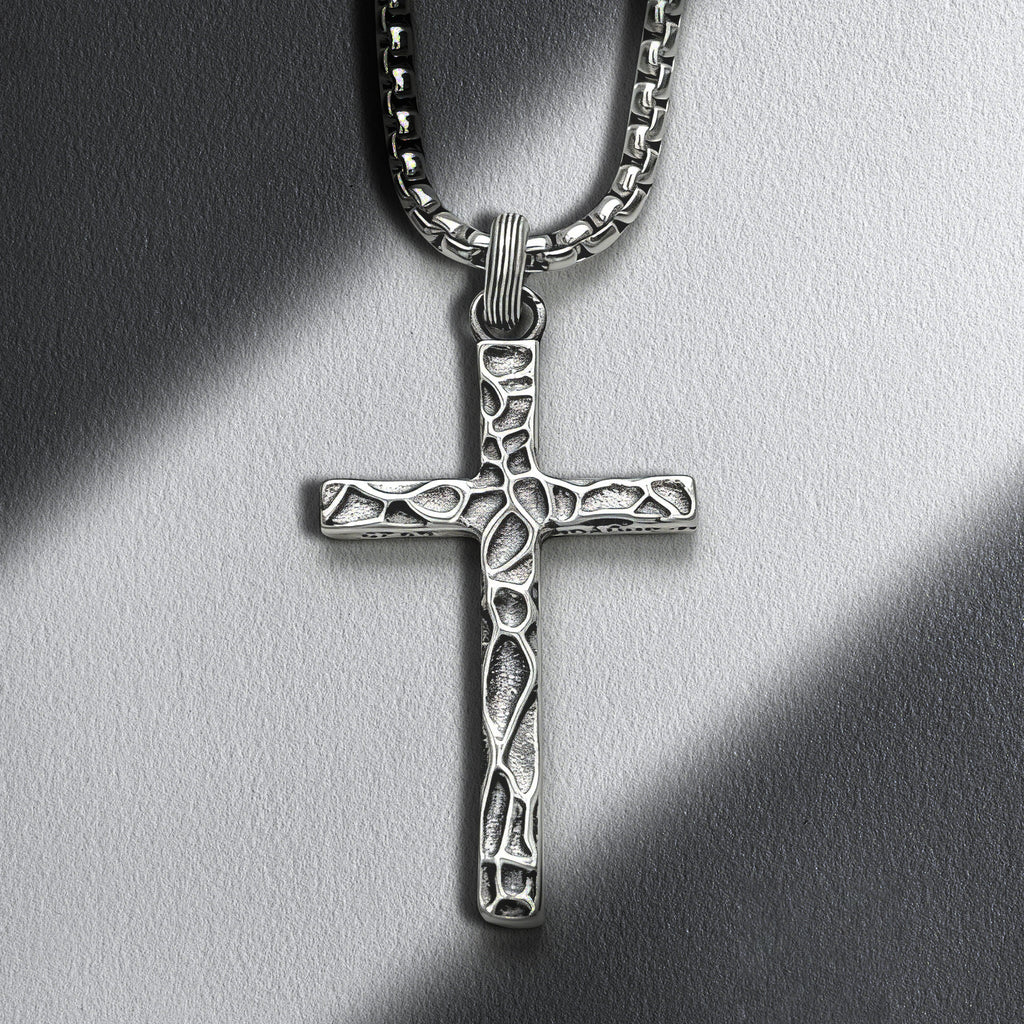 S925 Sterling Silver Cross Necklace for Men – Handcrafted Vintage Hammered & Diagonal Textured Cross with Oxidized Finish, A Symbol of Faith, Spiritual Protection, Inner Strength & Devotion