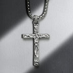 S925 Sterling Silver Cross Necklace for Men – Handcrafted Vintage Hammered & Diagonal Textured Cross with Oxidized Finish, A Symbol of Faith, Spiritual Protection, Inner Strength & Devotion