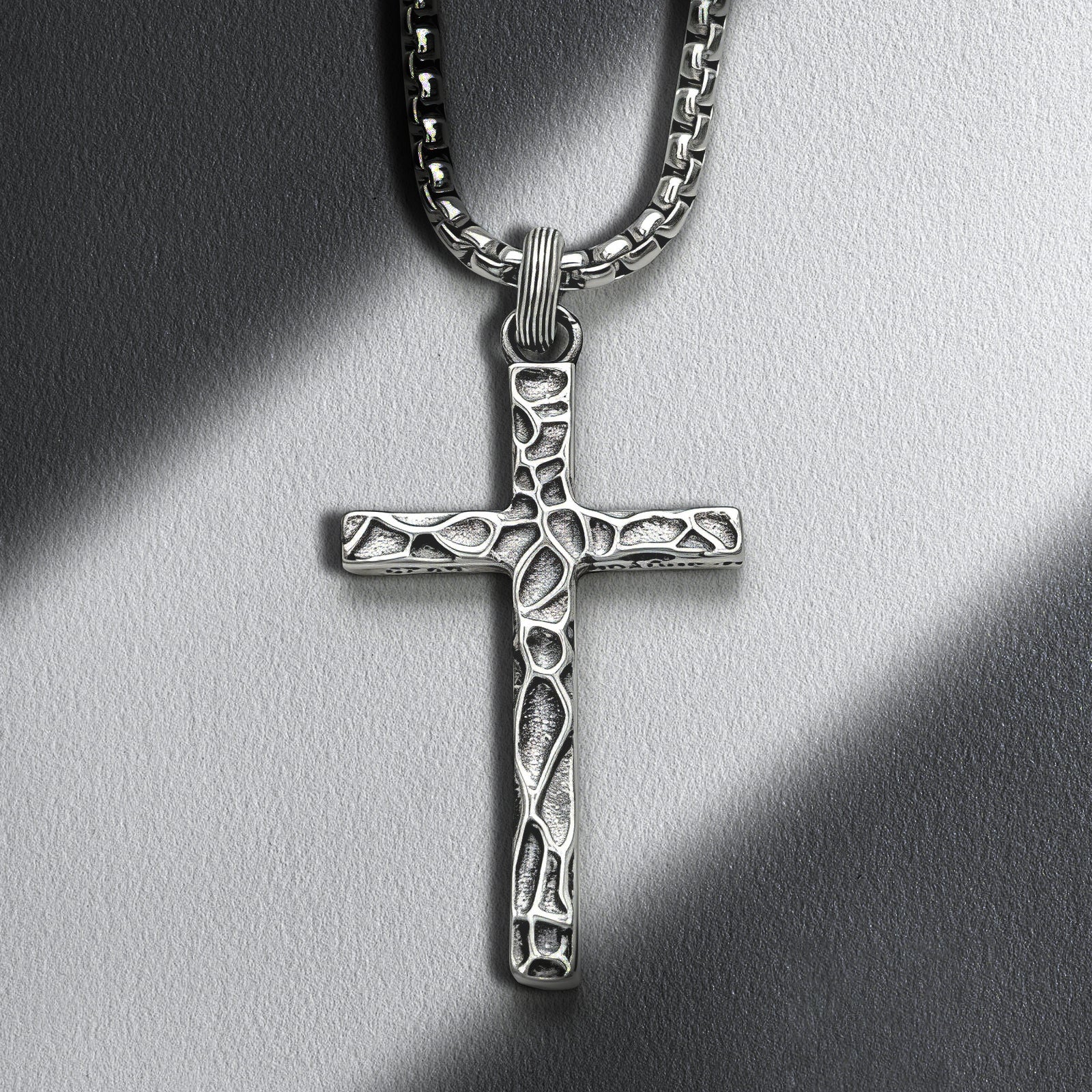 S925 Sterling Silver Cross Necklace for Men – Handcrafted Vintage Hammered & Diagonal Textured Cross with Oxidized Finish, A Symbol of Faith, Spiritual Protection, Inner Strength & Devotion