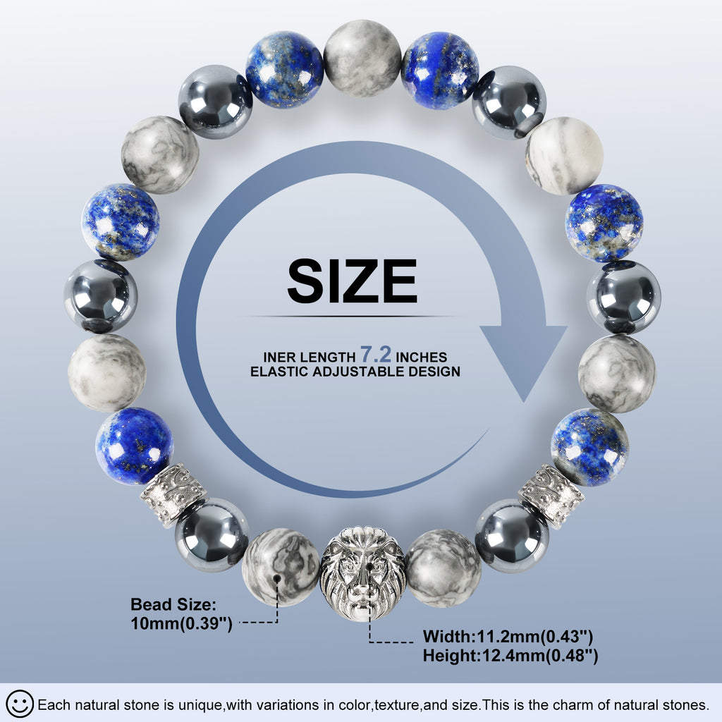 Lion Head Men’s Beaded Bracelet – Natural Gemstone Bracelet Symbolizing Courage, Strength & Inner Power
