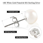925 Sterling Silver Pearl Stud Earrings for Women – Natural Freshwater Pearls, 18K White Gold Plated, Hypoallergenic & Perfect for Everyday Elegance