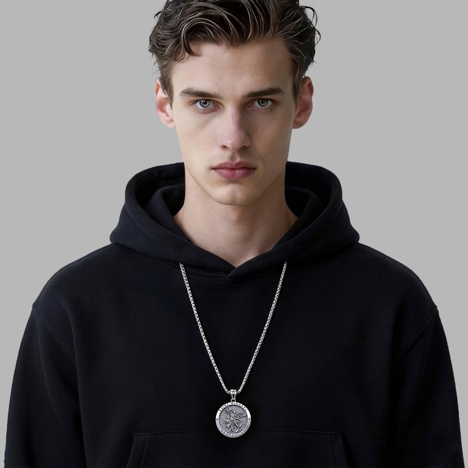 925 Sterling Silver St. Michael Necklace – Christian Archangel Medal Pendant with Stainless Steel Chain, Symbol of Divine Protection, Faith & Strength