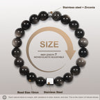 Men’s Beaded Bracelet – Handcrafted 10MM Natural Stone Bracelet (Lapis Lazuli/Silver Sheen Obsidian), Symbolizing Faith & Strength